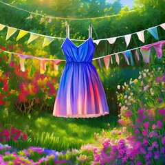 A bright and colorful sundress, hanging on a clothesline2, Generative AI