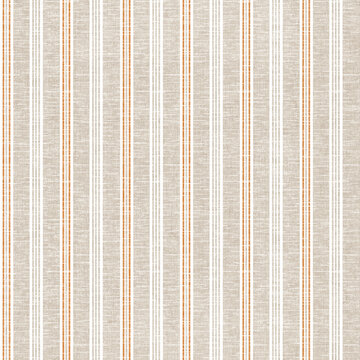 Seamless vector pattern with vertical stripes and texture, orange and white  linen background, simple ticking design.