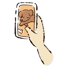 愛犬の様子（画像）が表示されたスマートフォンを持つ手