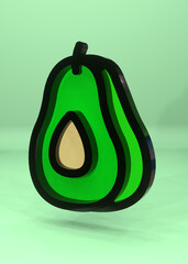 Avocado fruit icon isolated, green background, 3d illustration 3D render