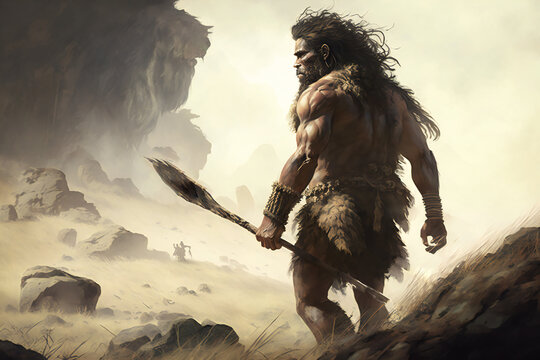 Cave man hunting - Created with Generative AI technology. 