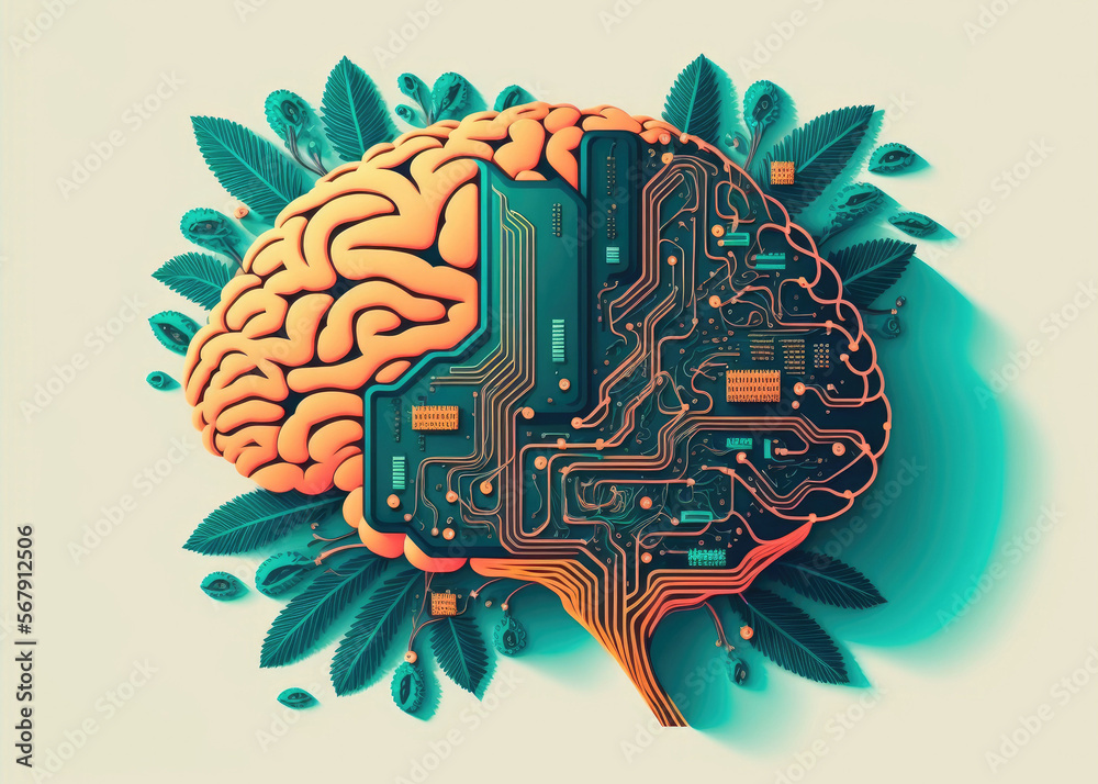 Poster concept of thinking.background with brain cpu mind series technology symbols subject of computer sci