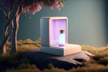 natural remedies product bottle display pedestal podium in nature, generative ai