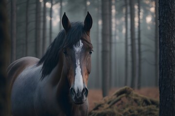 horse in the forest, horse galloping on the prairie. Generative ai