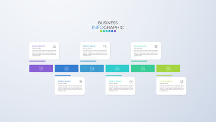 Infographic design template can be used for presentation, banner, graphic, business flow and diagram. Modern flat Timeline template with 6 option, parts, step for process. Abstract template.
