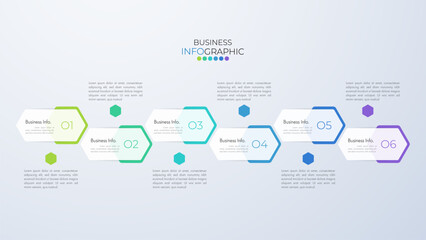 Infographic design template can be used for presentation, banner, graphic, business flow and diagram. Modern flat Timeline template with 6 option, parts, step for process. Abstract template.
