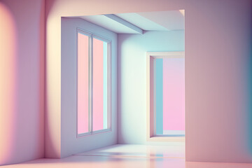 Beautiful pastel color tone background with an abstract vacant room. Generative AI