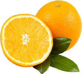 Fresh sweet orange fruit clipping path with leaves