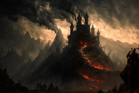 Hell's atmosphere is as gloomy as the castle in the valley. Generative AI