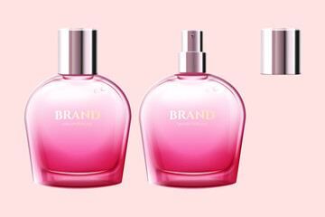 3D pink perfume glass bottle mockup