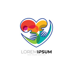 Heart logo and hand care design colorful, charity icons