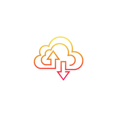 Cloud logo and arrow design combination, line style, download icons