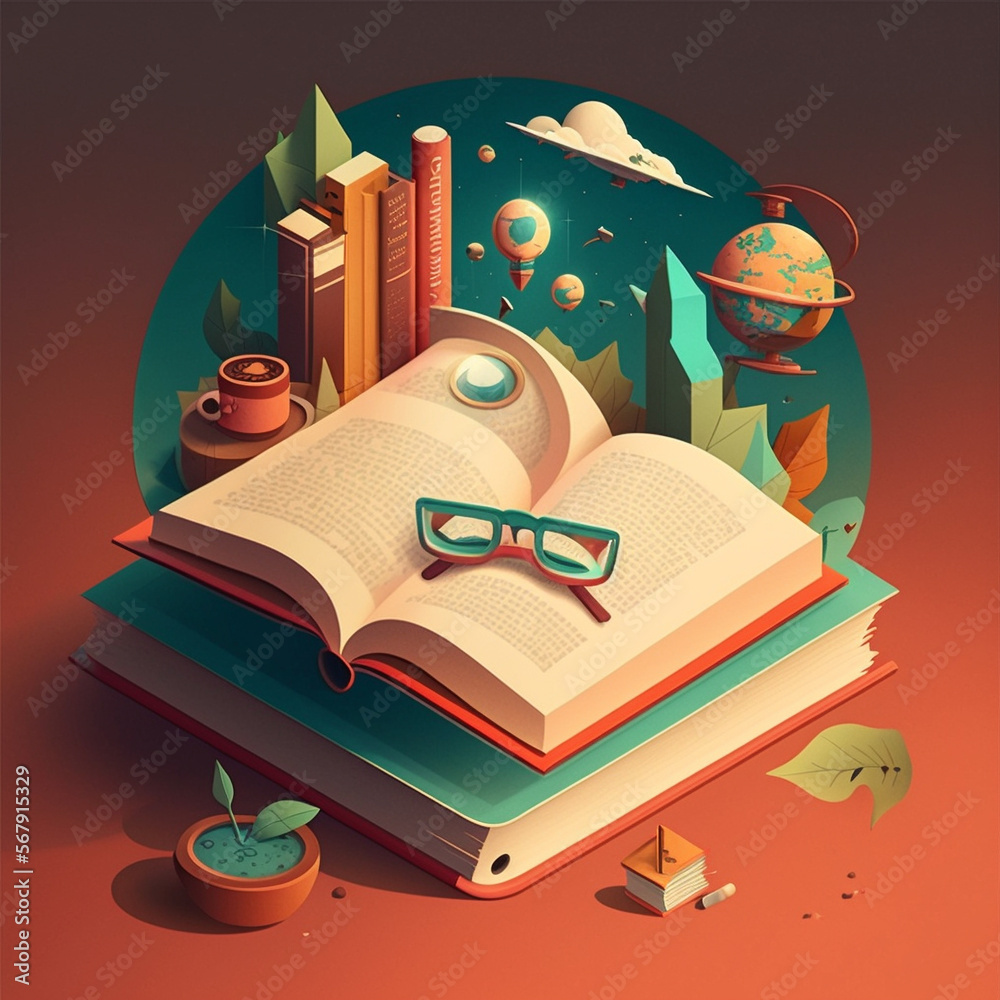 Canvas Prints flat design cartoon world book day illustration. open book with stories coming out of the pages. ai 