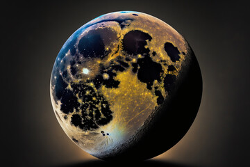 Glowing Earth's Moon on a black background. Generative AI