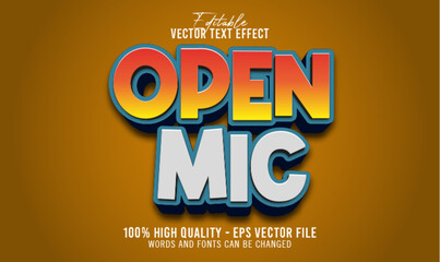 Fototapeta na wymiar 3d open mic editable vector text mockup effect template