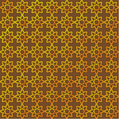 Golden Islamic Geometric Pattern on Brown Background Vector Illustration