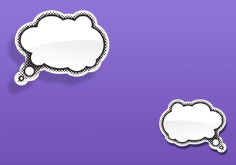 Colored speech bubble against background design.