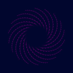 Violet vector dotted lines in circle form. Segmented circle. Helix. Geometric art. Circular shape. Trendy design element for border frame, round logo, tattoo, sign, symbol, web pages, prints