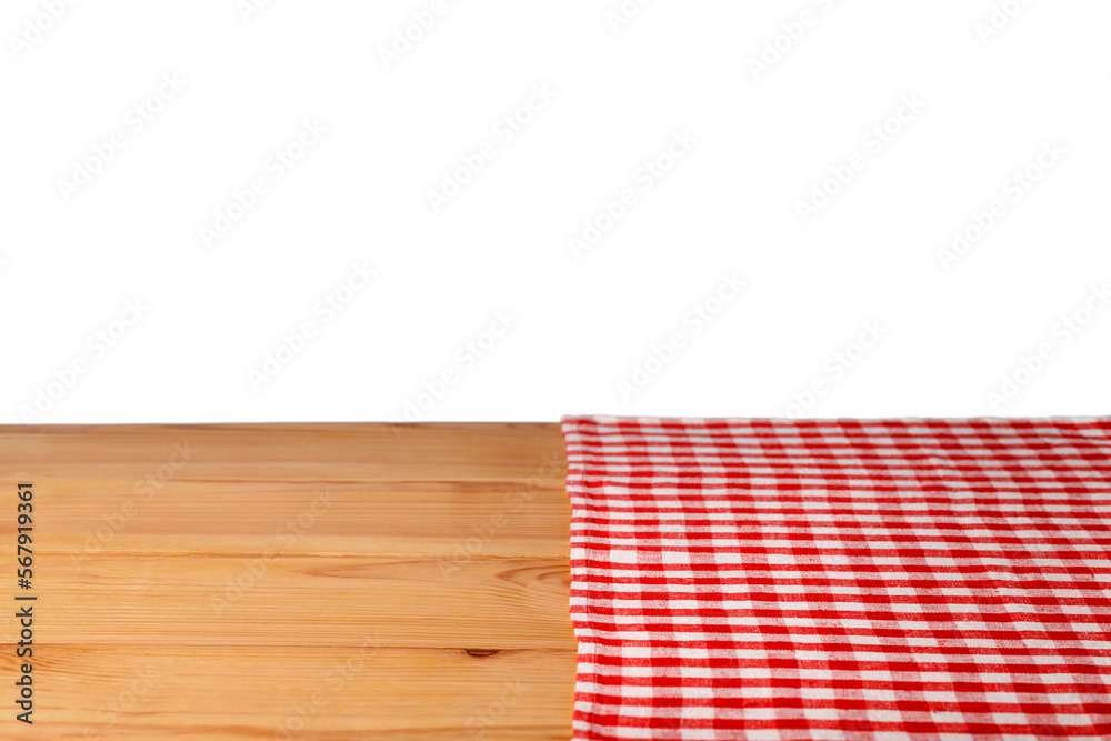 Canvas Prints The empty wooden table covered with a color Picnic tablecloth.