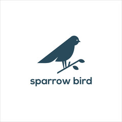 Sparrow bird with twig leaves logo vector template