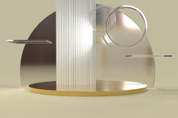 Minimalistic modern scene with gold pedestals 