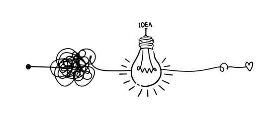 confusion clarity or path idea vector concept. idea symbol lamp. Doodle vector illustration.