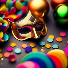 background with carnival masks, confetti and elements that refer to carnival, q2