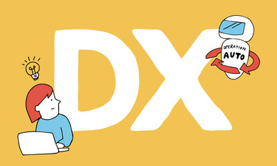 DX　RPAによる作業の自動化で企画業務に専念できる女性のイメージイラスト