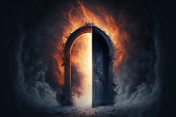 Portal to heaven and hell in the mind. Idea for a religious theme. Generative AI