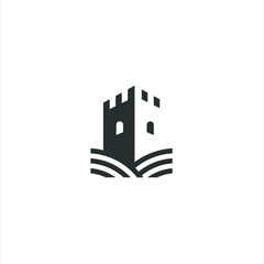 Castle tower with line style vector logo.