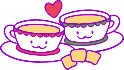 Valentine Couple Tea Cup Illustration
