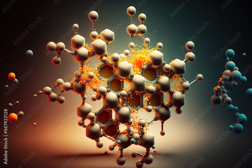 Wall mural molecule structure and the idea of biotechnology. generative ai