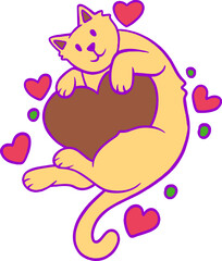 Valentine Cat with Heart Illustration