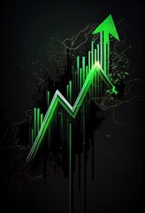 Gain, green arrow, chart, investment, stock exchange, stocks, money, growth planning charts, opportunity, business challenge and strategy, profit target, generated by ai