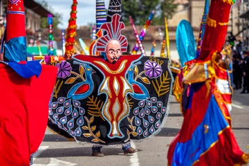 Foto op Plexiglas Carnaval Carnival of Cajamarca, parade of multicolored and traditional costumes. Cajamarca, Peru.
