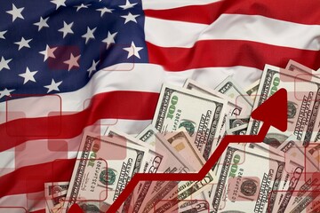 United State of America flag and money banknotes