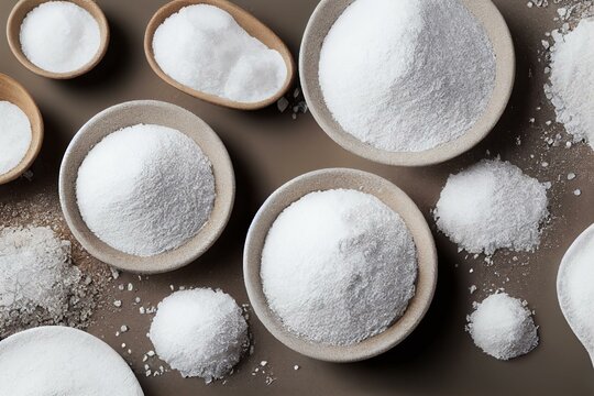 Salt, Sugar And Flour In Piles Isolated Png, Top View. Generative AI