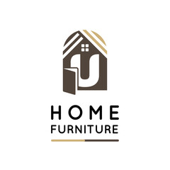 Initial U Letter for Home Decor, Furniture, Design, Wooden Craft, Interior Logo Design Idea Template	