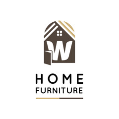 Initial W Letter for Home Decor, Furniture, Design, Wooden Craft, Interior Logo Design Idea Template	