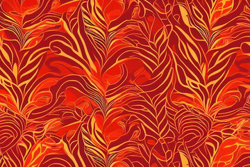 Fototapeta premium An abstract design featuring a red and orange gradient, with golden, organic looking vines and stems