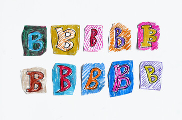 alphabet  B, ransom note paper cut illistration isolated at white background