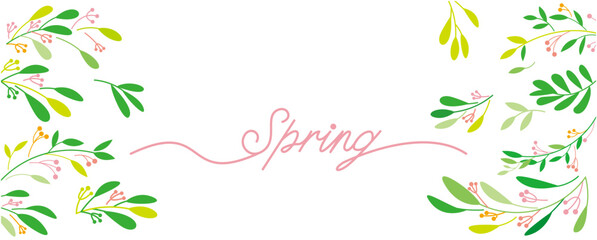 Hello spring illustration. Green leaves and natural pattern decoration spring graphic. spring time seamless pattern background for promotion. graphic design and banner. Vector illustration.