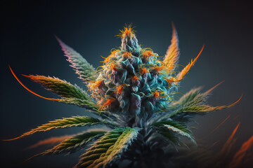 Flowering medical marijuana cannabis bloom up close. Bud of medical marijuana. Buds of weed. Cannabis variety. Generative AI - obrazy, fototapety, plakaty