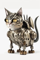 Fototapeta na wymiar cat in a mechanical suit with green eyes. generative ai.