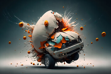 When a car accident occurred, an airbag exploded. Generative AI - obrazy, fototapety, plakaty