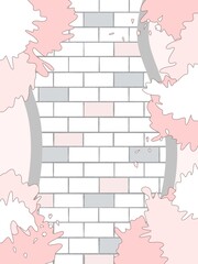 桜のイラスト背景素材　石畳　桜吹雪