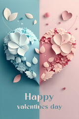 Heart paper flower valentines day romantic heart blue pink