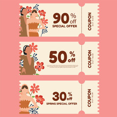 international women's day coupon set illustration design