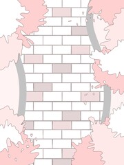 桜イラスト背景素材　手描き　石畳　ピンク