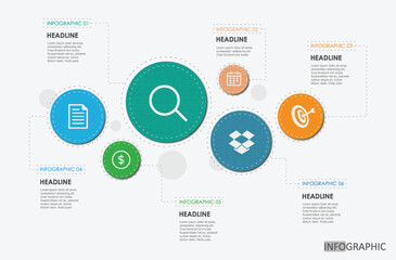 timeline diagram modern Infographic template for business. 6 Steps modern Circle Timeline diagram presentation vector infographic.